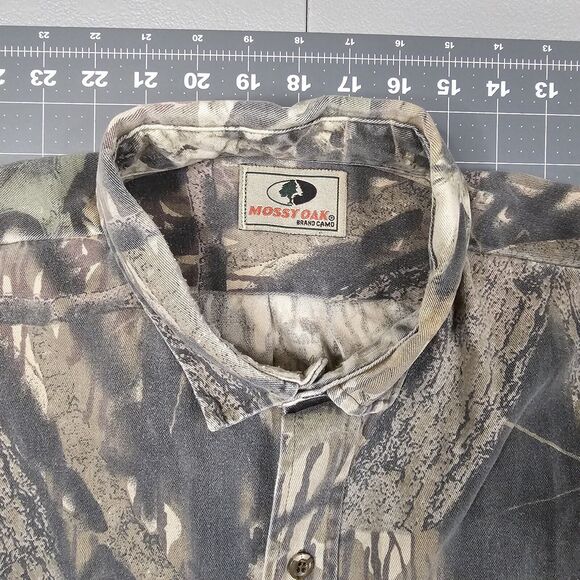 Mossy Oak Camo Safari Shirt XL Work Outdoors Realtree Hunting Grunge Y2K Twill - Picture 8 of 12